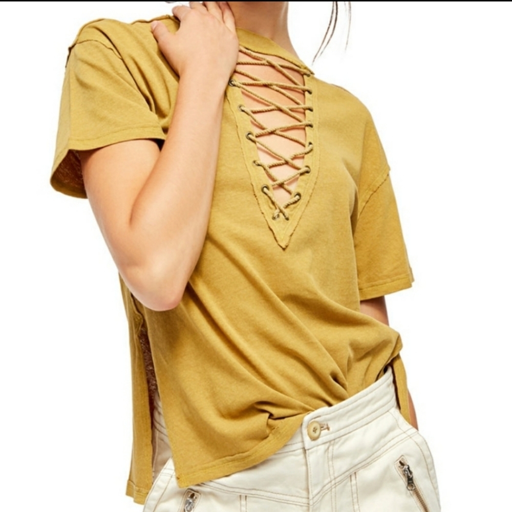 Free People Azaela Lace Up Tee S NWT - Picture 3 of 9